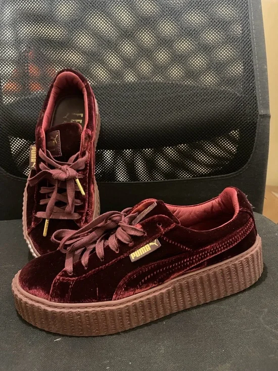 Puma Women's Velvet Platform Sneakers - Maroon with Gold Accents - Picture 1 of 5